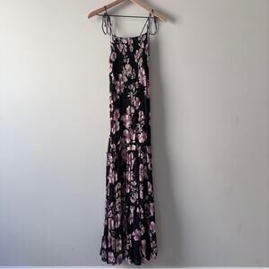 Free People Intimately Floral Maxi Dress Smocked Bodice Tie Bow Spaghetti Straps